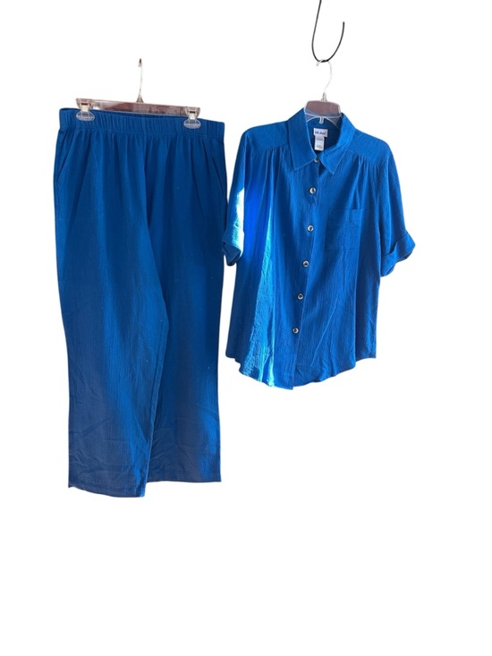 Vicki Wayne Pants - Vicki Wayne vintage royal blue two-piece cotton crinkle fabric pantsuit Sz L